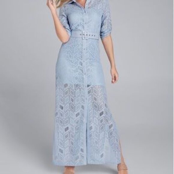 VENUS LIGHT BLUE LACE BUTTON DOWN MAXI - Picture 1 of 5